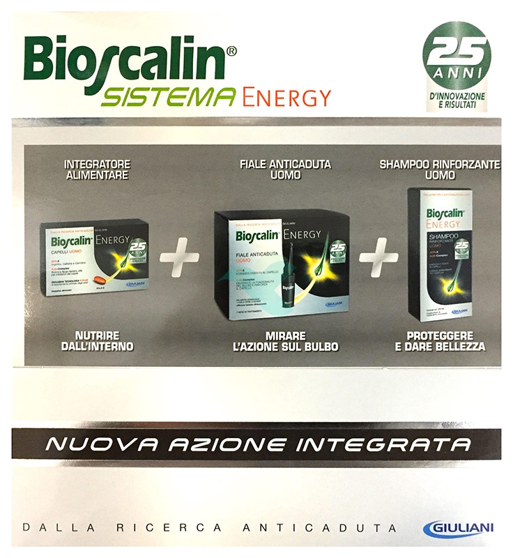 Bioscalin Linea Capelli Uomo Energy R-Plus Integratore + 10 Fiale + Shampoo